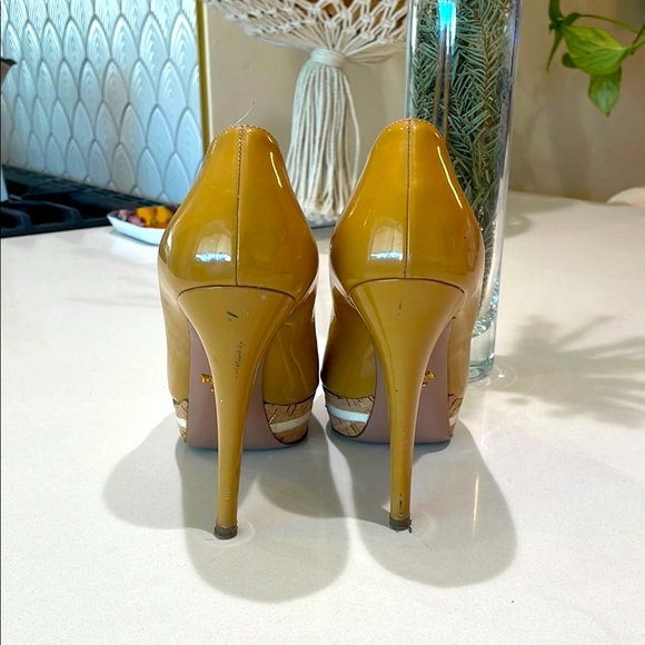 Prada Women's Beige Peep-Toe Platform Heels - Picture 3 of 8